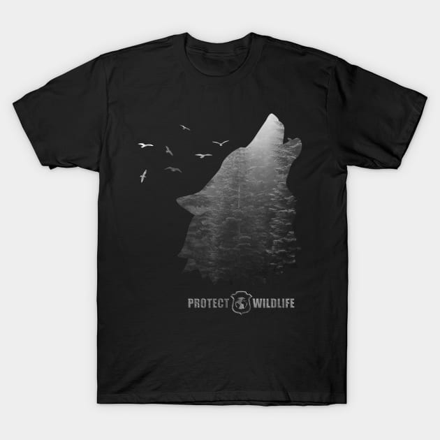 Protect Wildlife - Nature - Wolf Silhouette T-Shirt by JTYDesigns